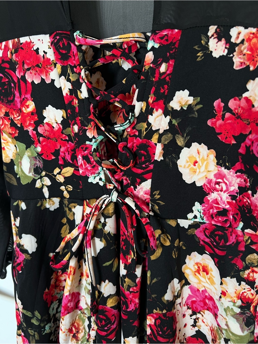 Torrid Floral Black Dress Pink red Floral Lace-Up Back corset Whimsigoth / Goth - Picture 4 of 10